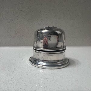 Vintage Silver Played Ring holder with blue velvet interior.